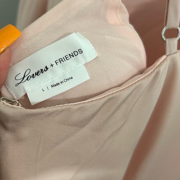 Lovers & Friends Satin Pink Blush Ruffle Twist Maxi Dress Gown Size Large - Picture 7 of 8